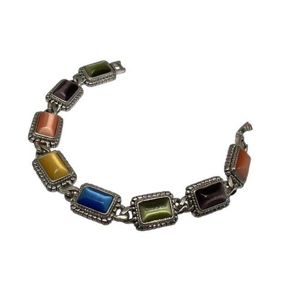 Retired PREMIER Designs Rectangle Multi color Cats Eye Ornate Link Bracelet - Picture 2 of 7
